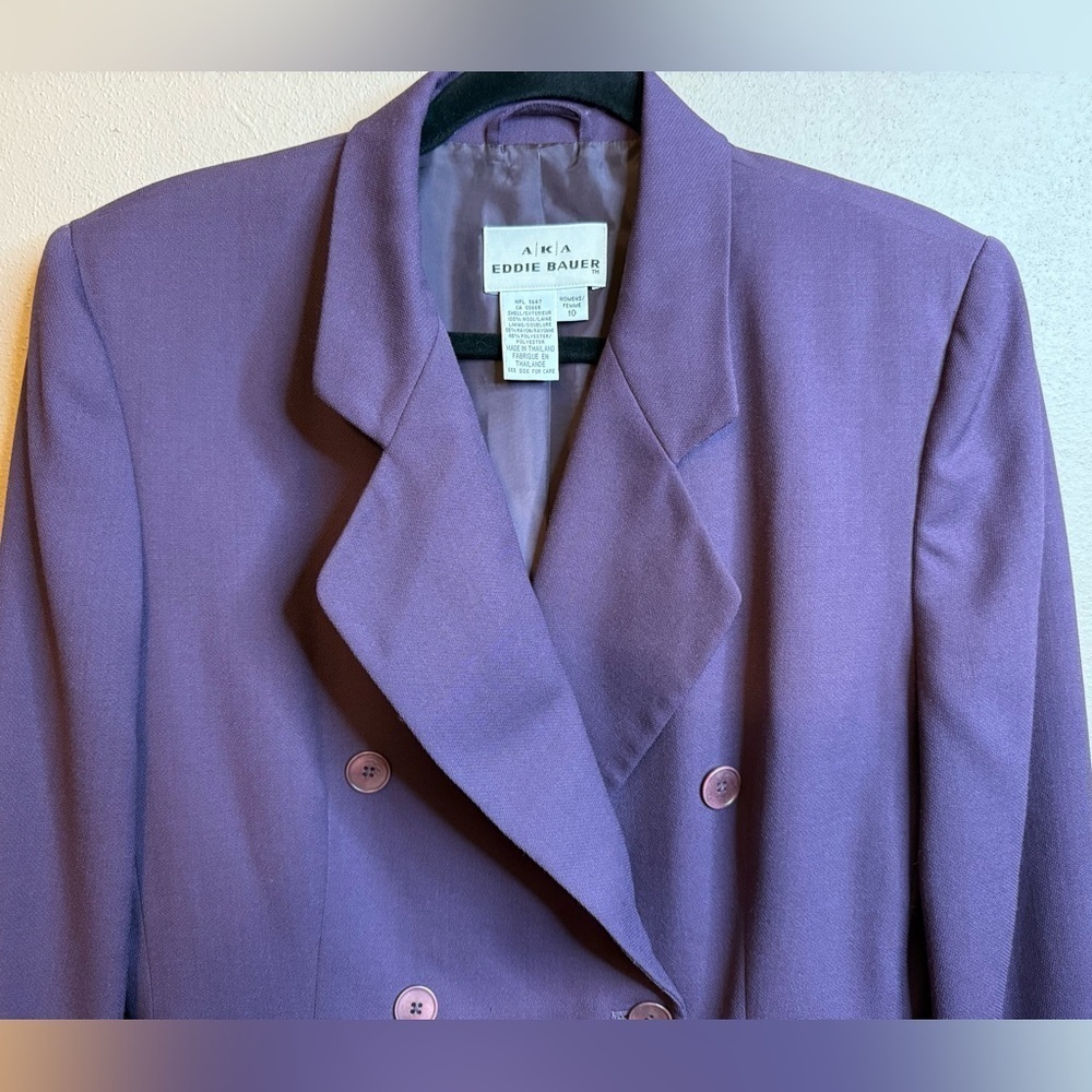 Vintage Eddie Bauer Deep Purple Women's Double-Breasted Blazer 100% Wool Size 10 - Picture 3 of 15